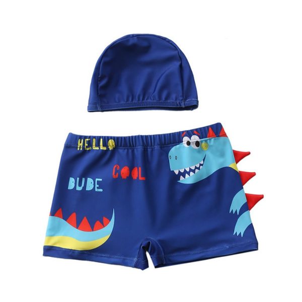 Boys Swim Shorts with Sun Cap • Happy Dinosaur