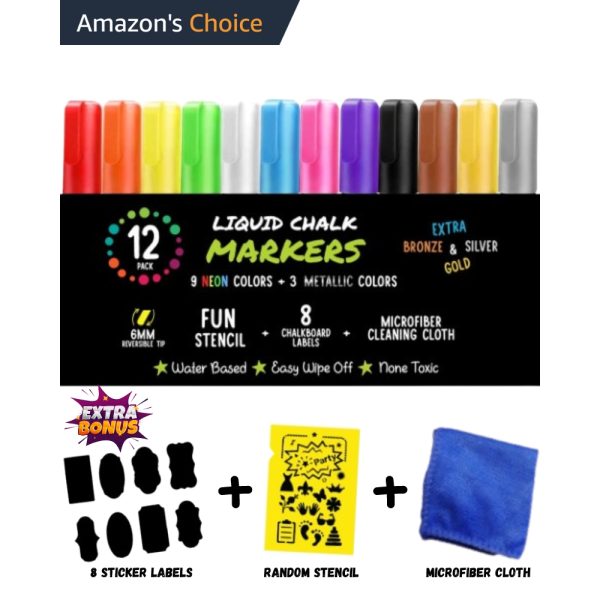 PRO DUAL-TIP LIQUID CHALK MARKERS • 12 COLORS + FREE BONUS