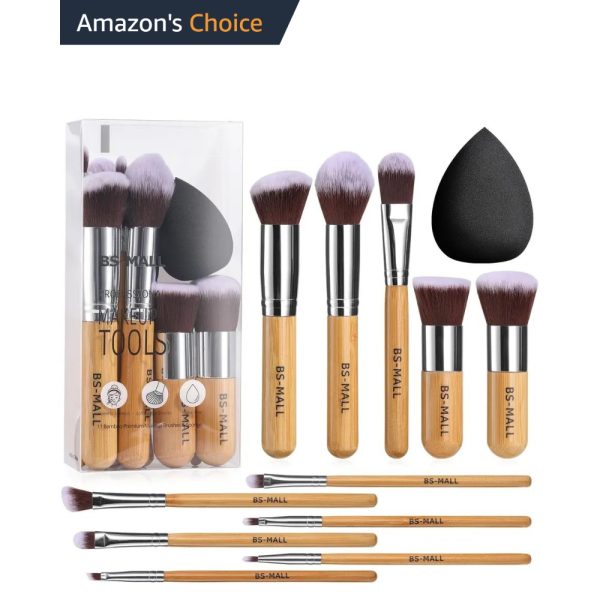 11PC BAMBOO MAKEUP BRUSH SET • WITH BEAUTY BLENDER