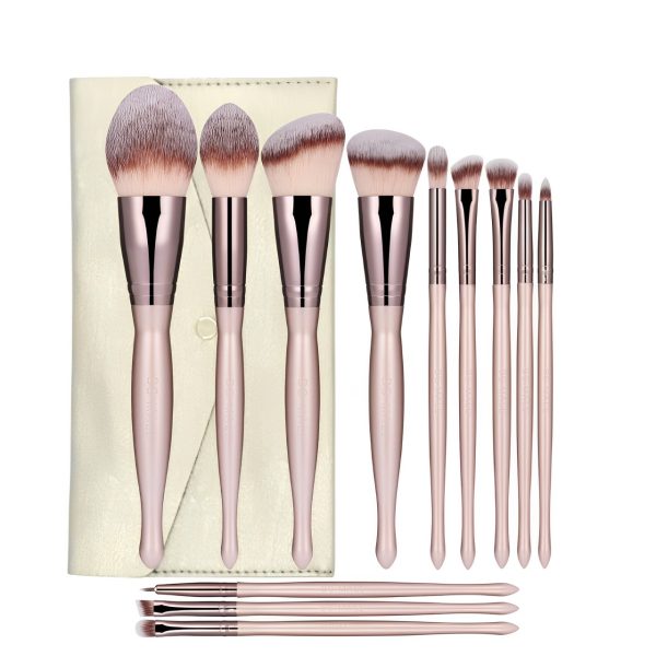12PC CHAMPAGNE GOLD MAKEUP BRUSH SET • WITH PURSE