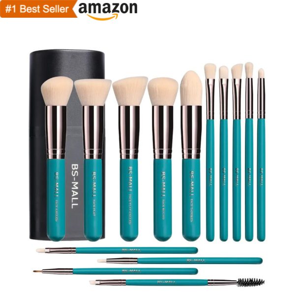 14PC CHROME TEAL MAKEUP BRUSH SET