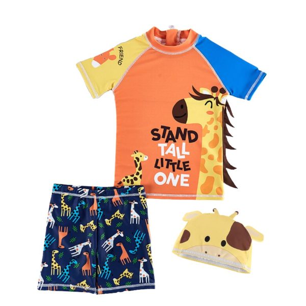 Boys 2-Piece Swimwear Rash Guard UPF 50+ with Sun Cap • Stand Tall