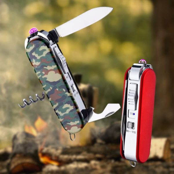 TACTICAL DOUBLE ARC PLASMA LIGHTER WITH SWISS KNIFE SET