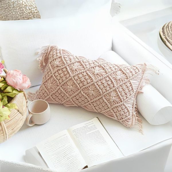 Luxury Handwoven Moroccan Macramé Cushion Cover • Blush