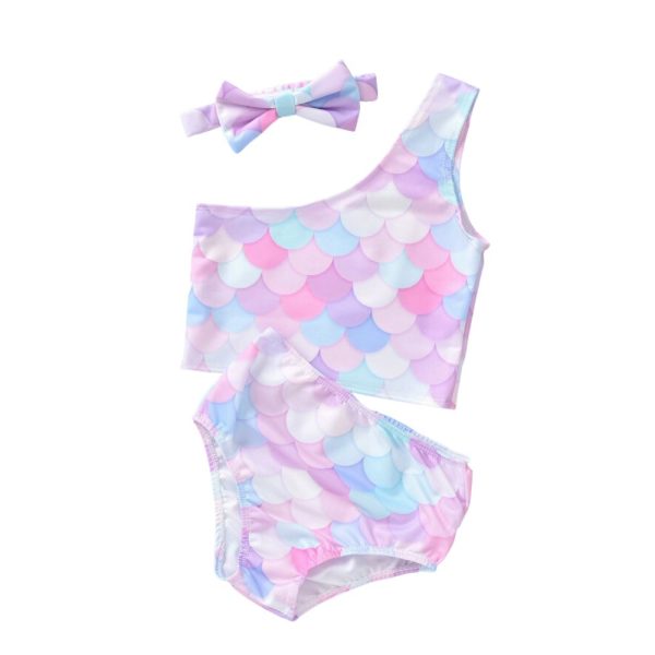 Girls Baby Infant 2-Piece Swimwear with Head Band • Mermaid Scales