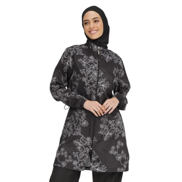 4 Piece Burkini Set • Waterproof Fabric • Black Floral