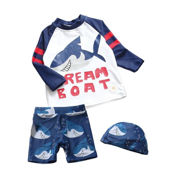 Boys 2-Piece Swimwear Rash Guard UPF 50+ with Sun Cap • Shark