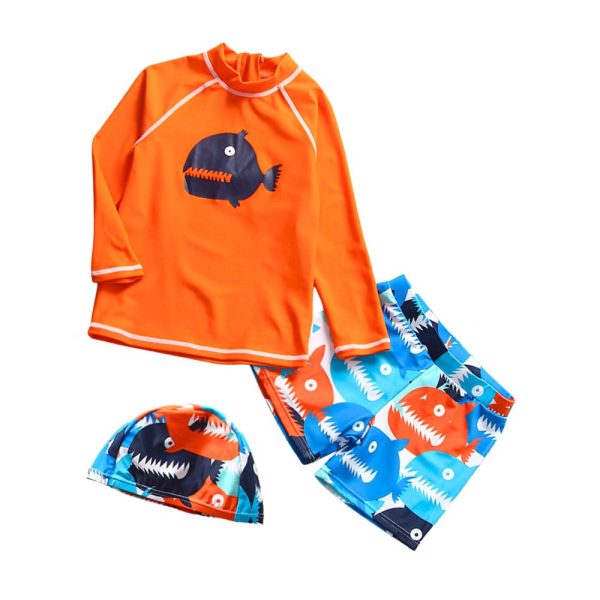 Boys 2-Piece Swimwear Rash Guard UPF 50+ with Sun Cap • Crazy Piranha