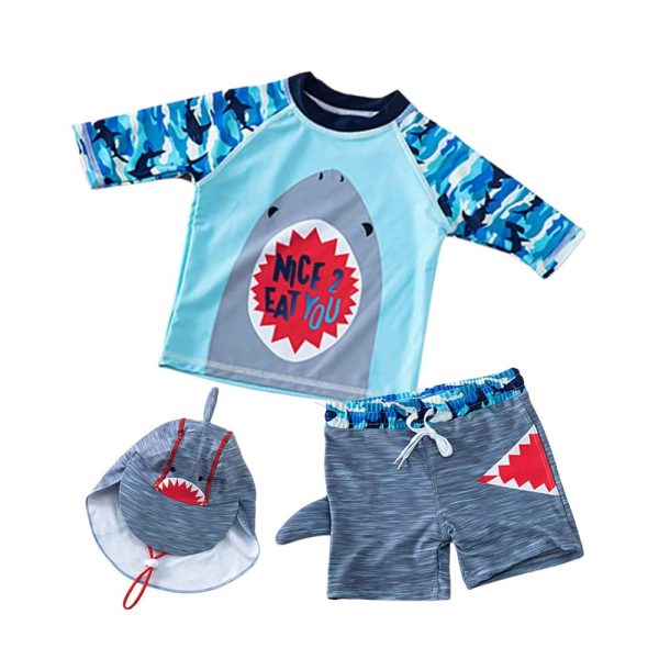 Boys 2-Piece Swimwear Rash Guard UPF 50+ with Flap Cap • Nice 2 Eat You