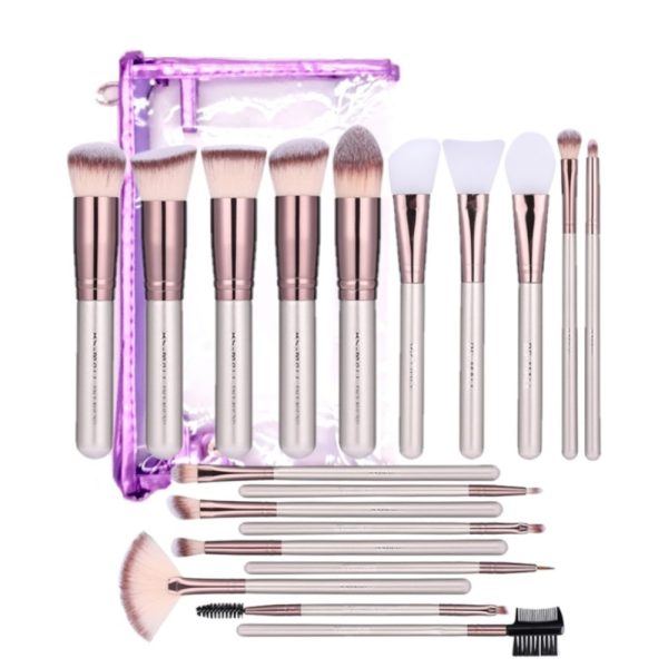 19PC PURPLE GOLD MAKEUP & MASK BRUSH SET • WITH BAG