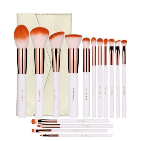 15PC GOLD WHITE MAKEUP BRUSH SET • WITH PURSE
