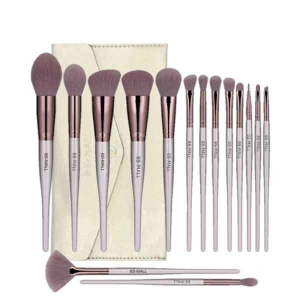 15PC LILAC GOLD MAKEUP BRUSH SET • WITH PURSE