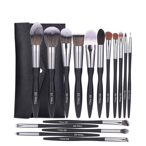 16PC CHROME BLACK MAKEUP BRUSH SET • WITH PURSE