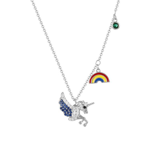 Rainbow Unicorn • Rhodium Plated Charms Necklace