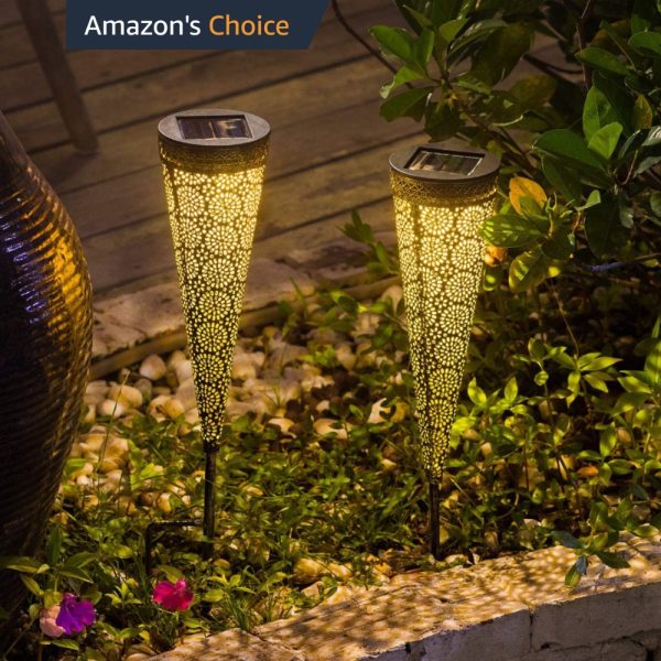 2PC SET SOLAR LED GARDEN STAKE • FLORAL CONES