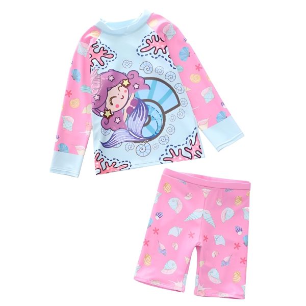 Girls 2-Piece Swimwear Rash Guard UPF 50+ • Cute Mermaid