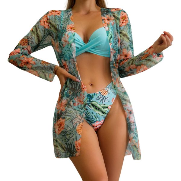 Women 2-Piece Swimwear + Cover Up • Turquoise Floral