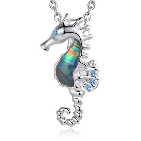 Seahorse • Rhodium Plated 925 Sterling Silver Mother of Pearl Necklace