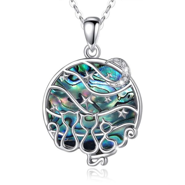 Feline Family • Rhodium Plated 925 Sterling Silver Mother of Pearl Necklace