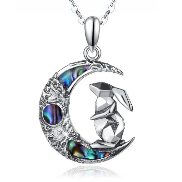 Moon Rabbit • Rhodium Plated 925 Sterling Silver Mother of Pearl Necklace