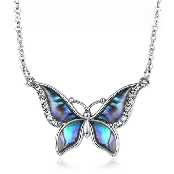 Butterfly • Rhodium Plated 925 Sterling Silver Mother of Pearl Necklace
