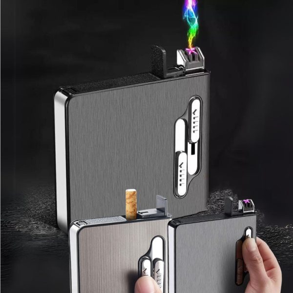LUXURY AUTOMATIC CIGARETTE CASE WITH PLASMA LIGHTER