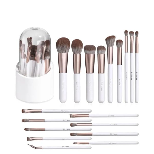 18PC GOLD WHITE MAKEUP BRUSH SET • WITH ROTATING ORGANIZER