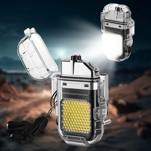 HEAVY-DUTY WATERPROOF TRANSPARENT PLASMA LIGHTER WITH FLASHLIGHT