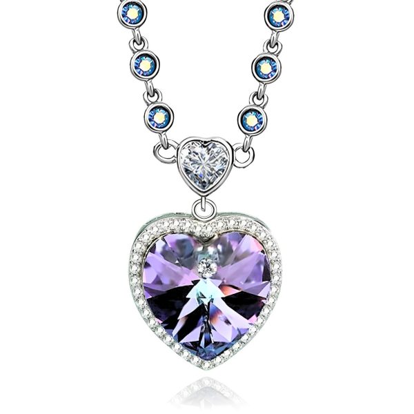 Studded Heart • Rhodium Plated 925 Sterling Silver Necklace with Swarovski Elements