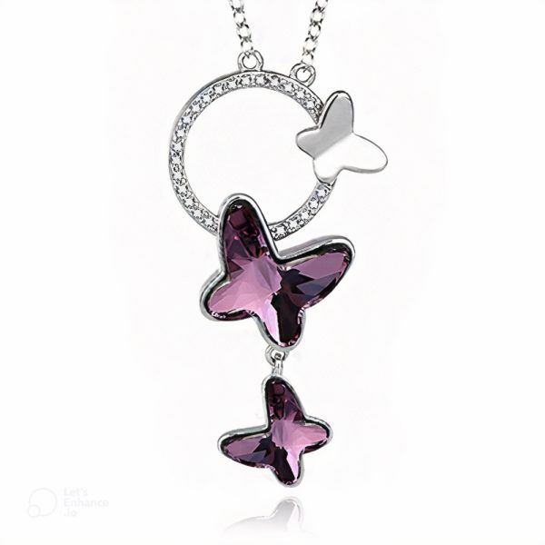 Butterflies • Rhodium Plated 925 Sterling Silver Necklace with Swarovski Elements