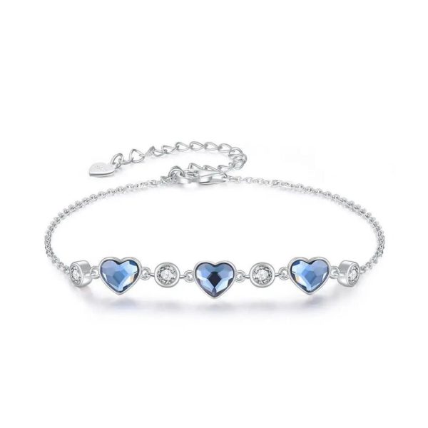 Hearts • Rhodium Plated 925 Sterling Silver Bracelet with Swarovski Elements