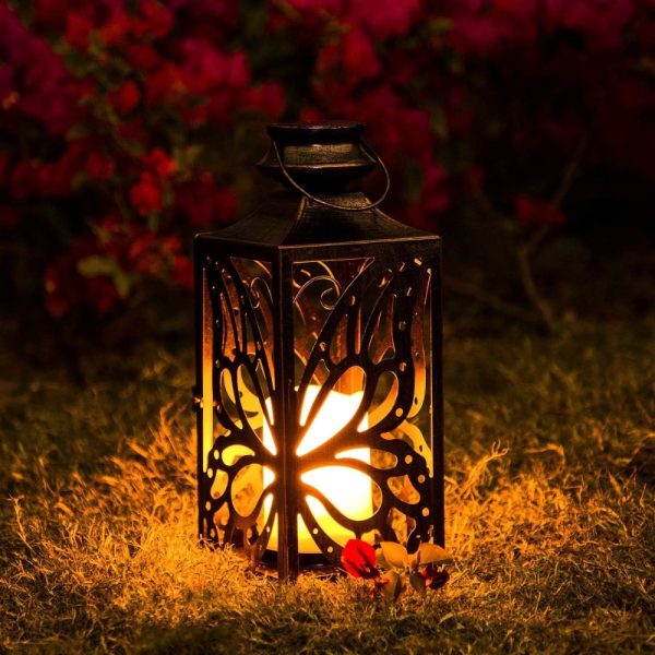 SOLAR LED GARDEN LANTERN • BUTTERFLY FLICKERING FLAME