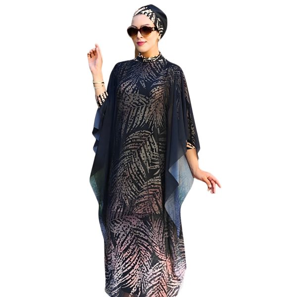 3Pc Burkini Set + Chiffon Dress • Spandex Lycra Fabric • Black/Gold