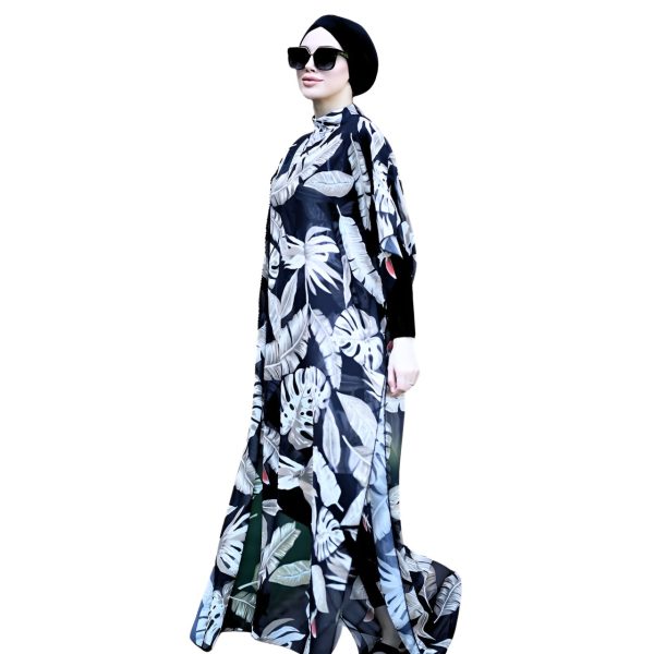 3Pc Burkini Set + Chiffon Dress • Spandex Lycra Fabric • Black/Grey