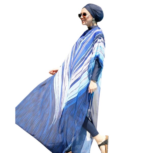 3Pc Burkini Set + Chiffon Dress • Spandex Lycra Fabric • Indigo